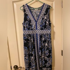 NWT London Times Sleeveless Paisley Print Blue Dress Size 14